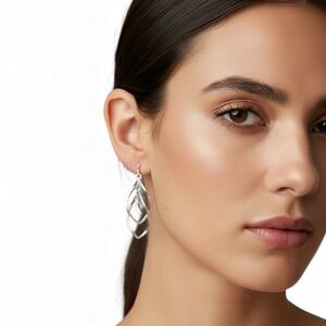 Silver Layered Teardrop Dangle Earrings Lightweight Modern Statement